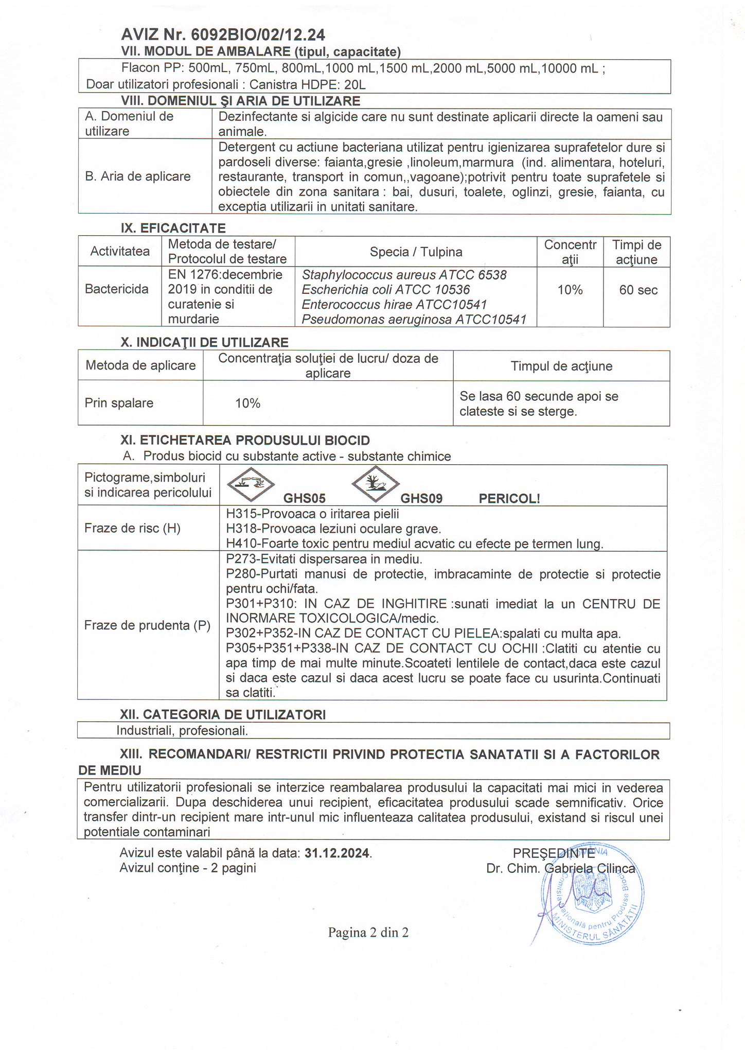 Detergent profesional antibacterian, Produs Biocid, Arca Lux, bidon 20 L