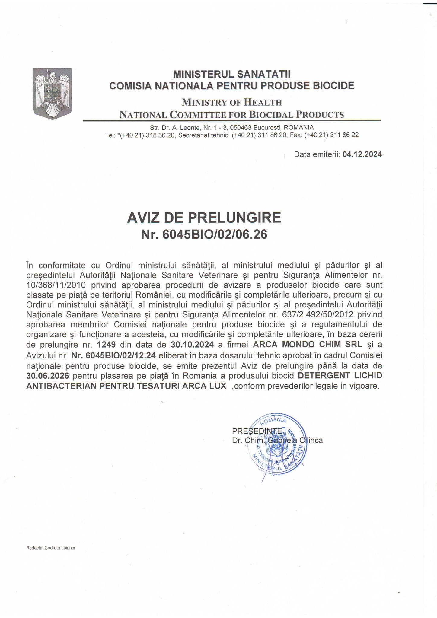 Detergent lichid antibacterian pentru tesaturi, Produs biocid, Arca Lux, bidon 20 L