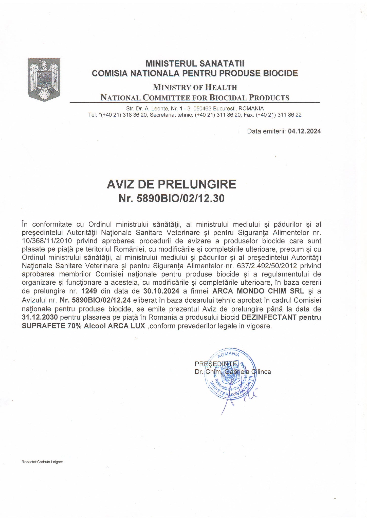 Dezinfectant pentru suprafete Arca Lux,Bidon 20 L