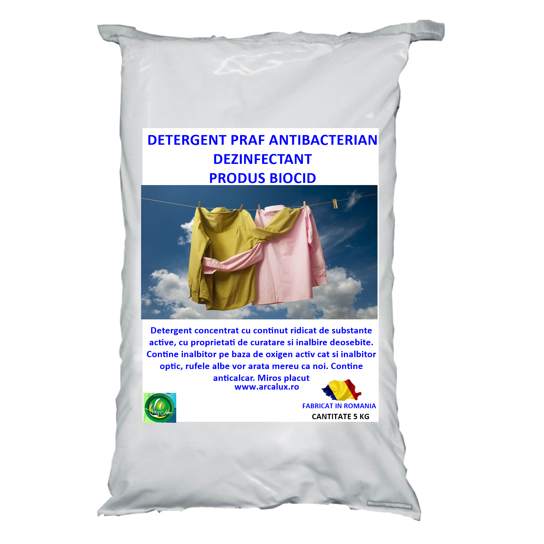 Detergent praf antibacterian, Produs biocid, Arca Lux, Sac 5 KG