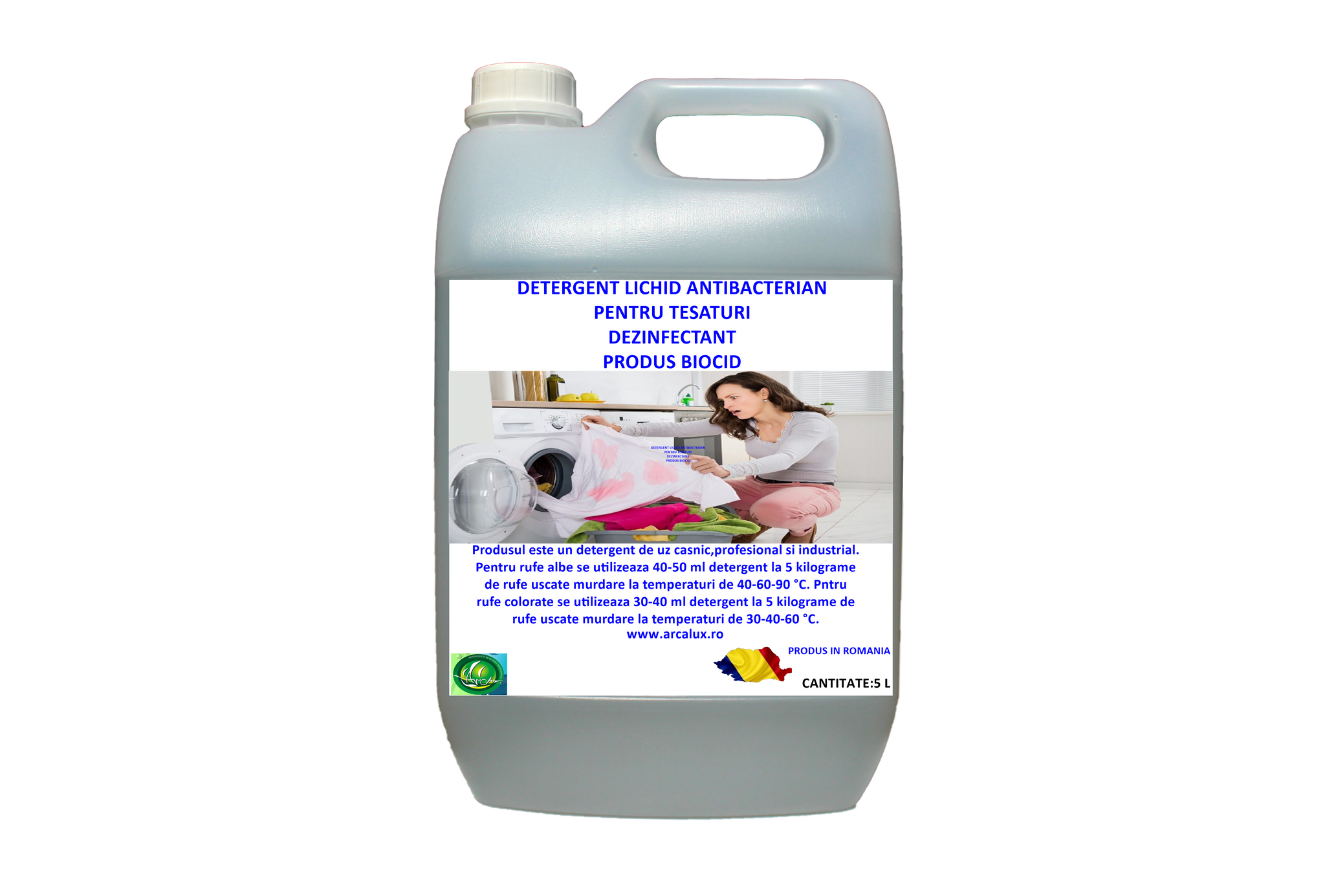 Detergent lichid antibacterian pentru tesaturi, Produs biocid, Arca Lux, bidon 5 L